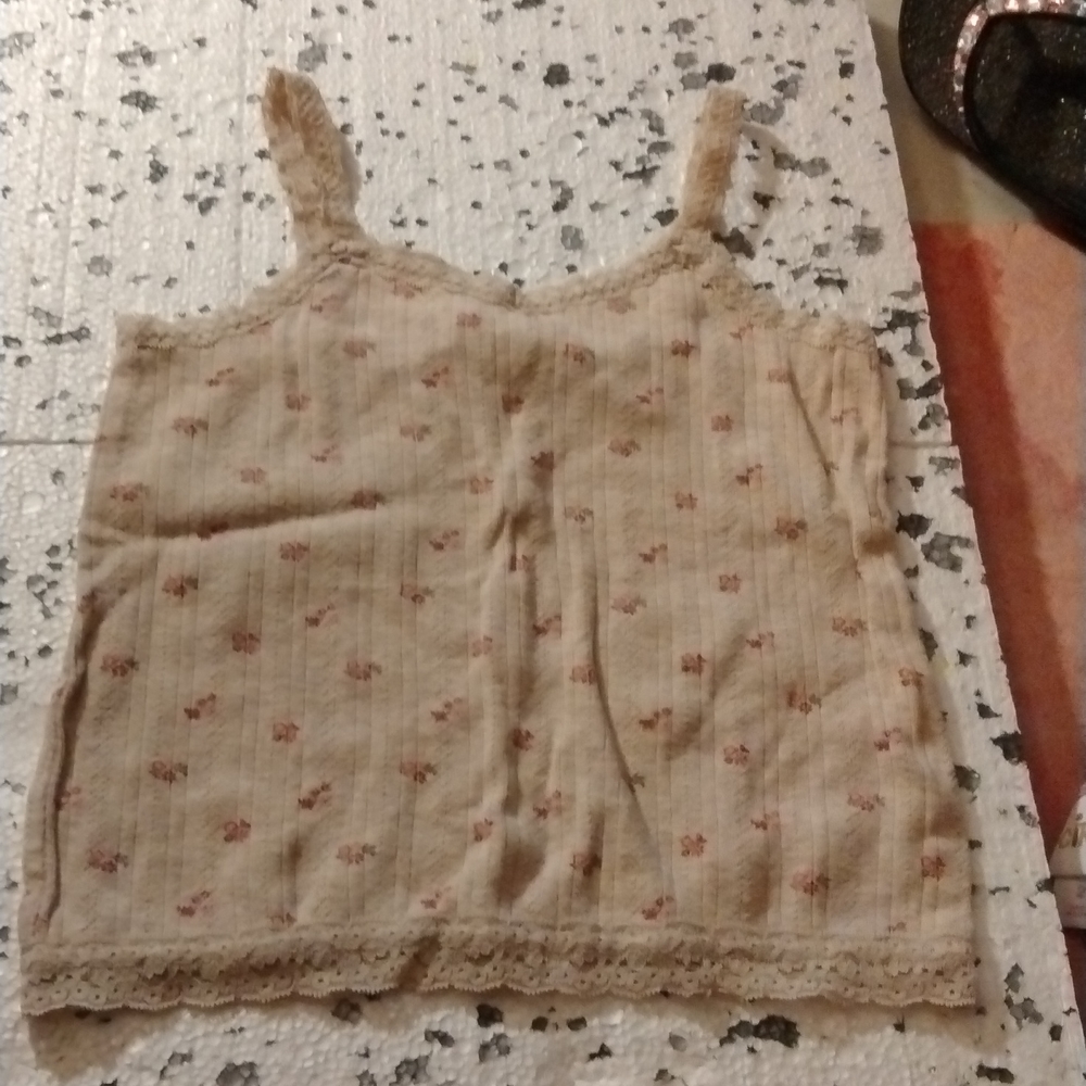 2t girls tank top light brown with floral pattern